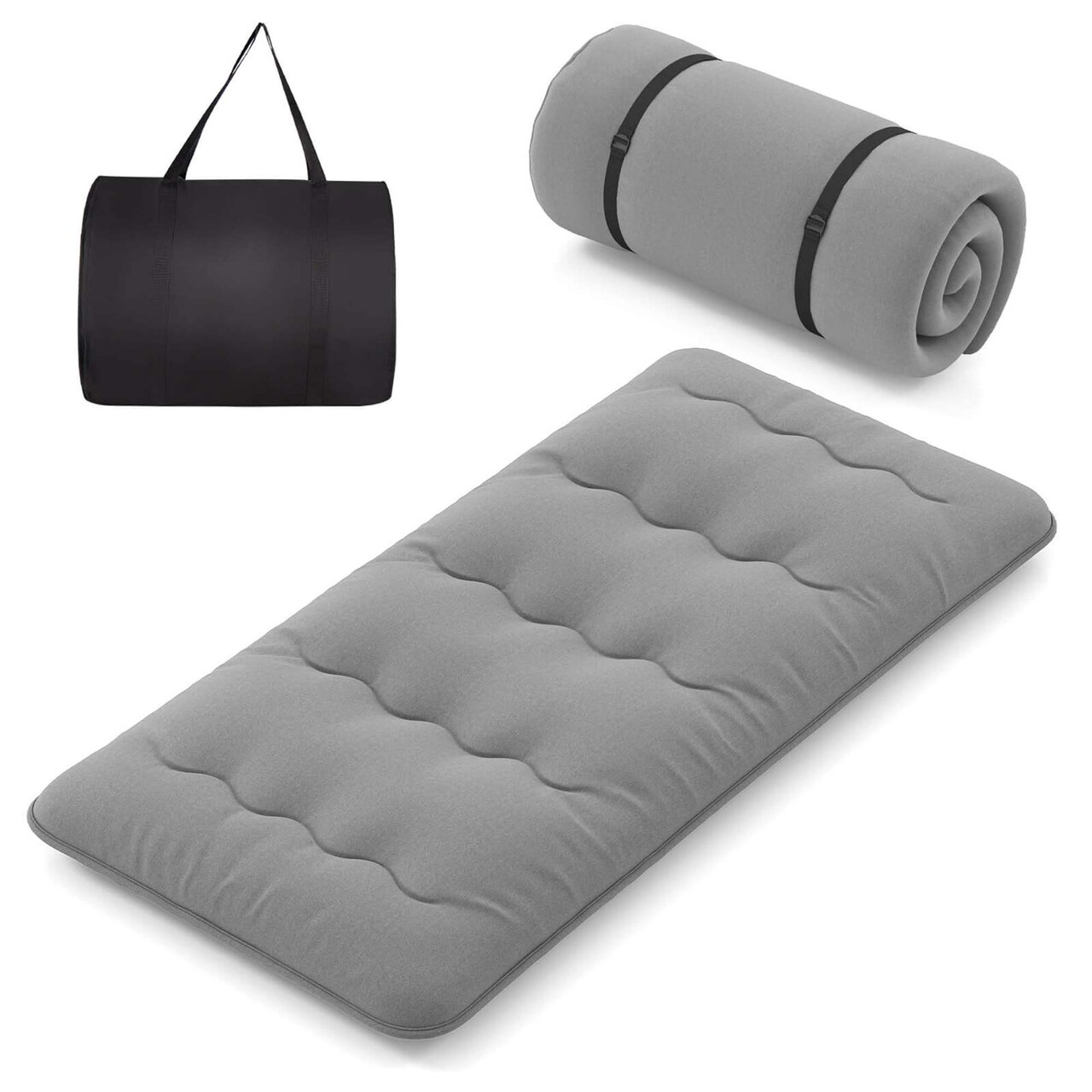 Costway Twin/Full/Queen/King Futon Mattress Japanese Floor Pad Washable Cover Carry Bag Grey